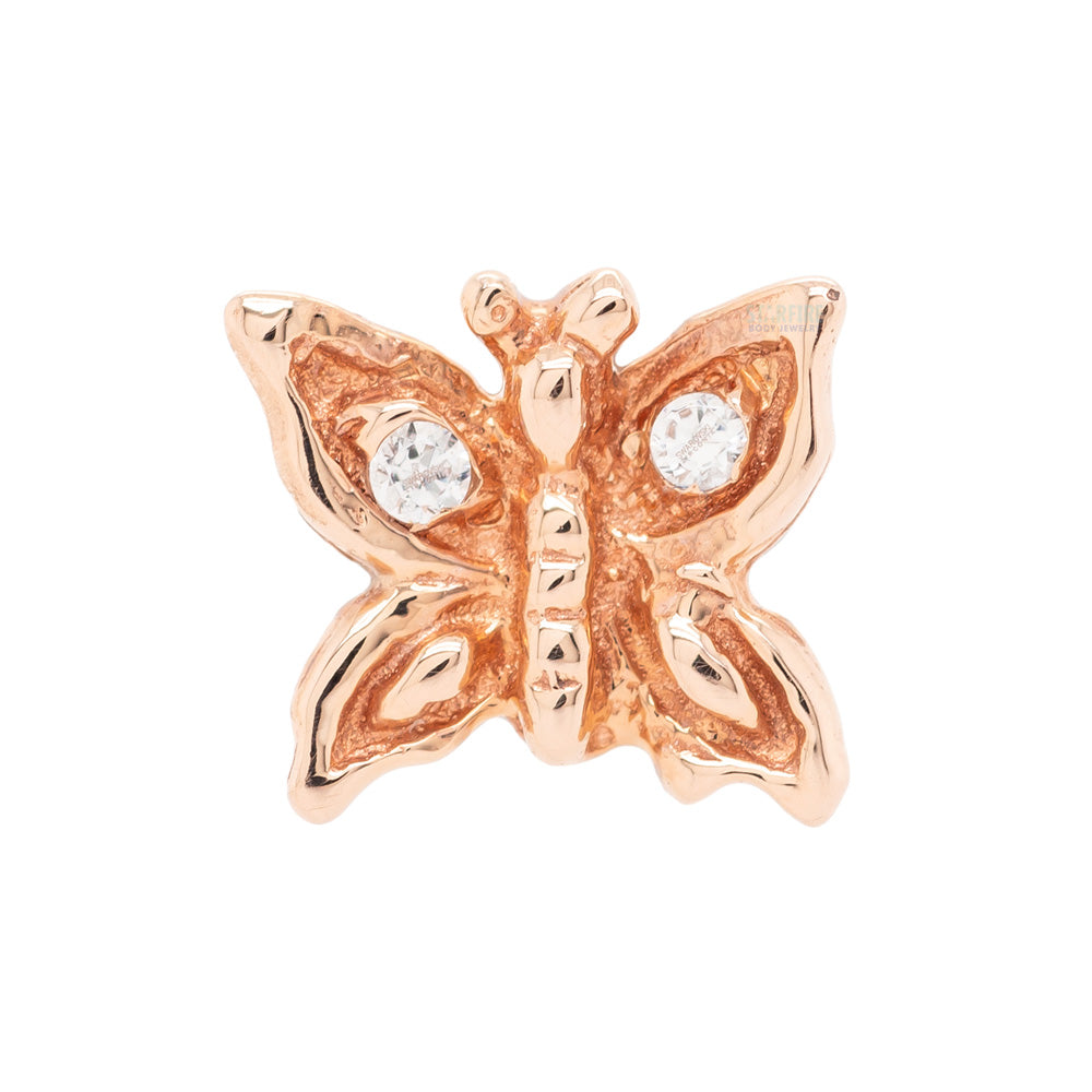 Butterfly Threaded End in Gold with White CZ's