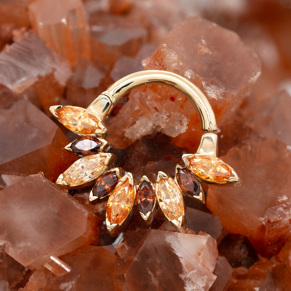 "Seena" Hinged Ring in Gold with Faceted Gems - custom color combo