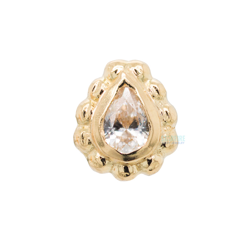 Milgrain Pear Threaded End with Brilliant-Cut Gem in Yellow Gold