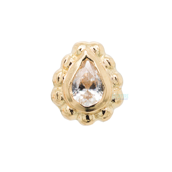 Milgrain Pear Threaded End with Brilliant-Cut Gem in Yellow Gold