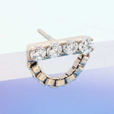 threadless: 4 Gem Bar End with Box Chain in White Gold with Prong-Set Brilliant-Cut Gems