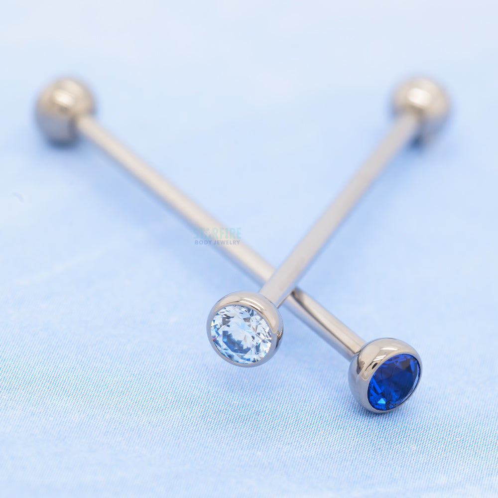 Faceted Gem Ball in Bezel Industrial Barbell