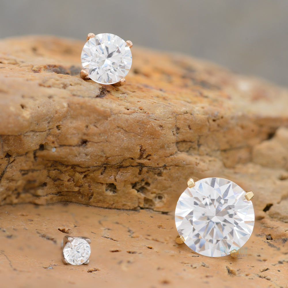 3mm "Tiffany" Prong-Set Brilliant-Cut Gem Threaded End in Gold