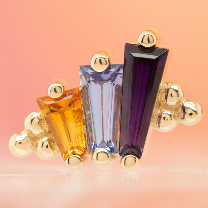 "Devotion" Threaded End in Gold with Amethyst, Tanzanite & Citrine