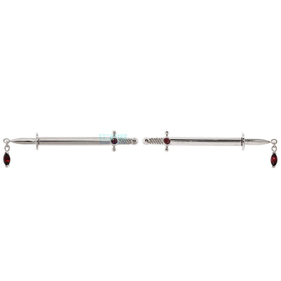 "Kiss of Death" Forward Facing Nipple Barbells in Gold with Garnets