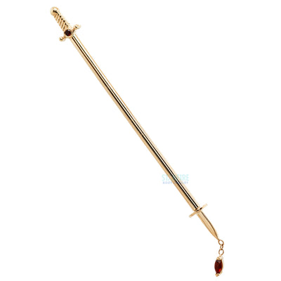 "Kiss of Death" Industrial Barbell in Gold with Garnets