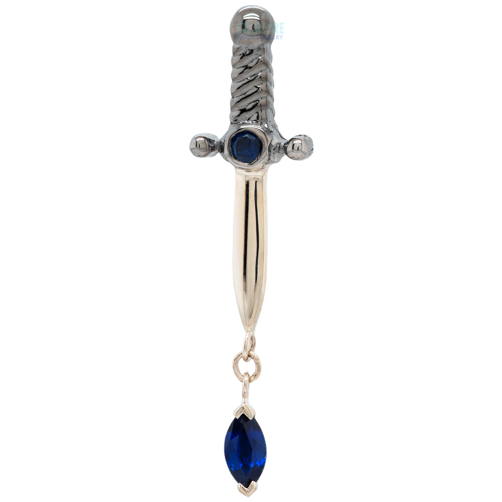 "Kiss of Death" Threaded End in Gold with Double Blue Sapphire