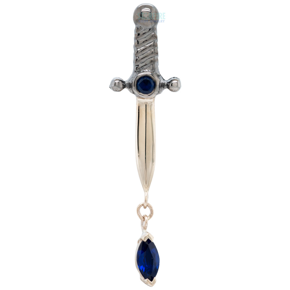 "Kiss of Death" Threaded End in Gold with Double Blue Sapphire