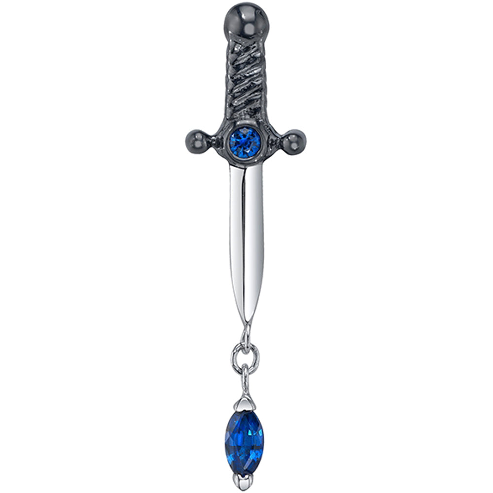 "Kiss of Death" Threaded End in Gold with Double Blue Sapphire