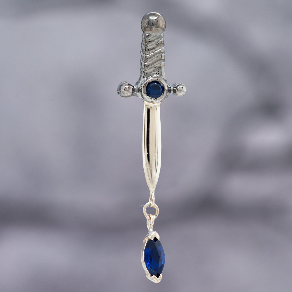 "Kiss of Death" Threaded End in Gold with Double Blue Sapphire & Black Rhodium Hilt