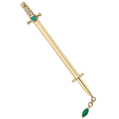 "Kiss of Death" Industrial Barbell in Gold with Emeralds