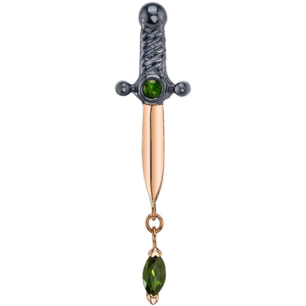 "Kiss of Death" Threaded End in Gold with Double Green Tourmaline