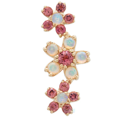 Cherry Blossom Cluster Threaded End in Gold with Genuine White Opals & Pink Tourmaline