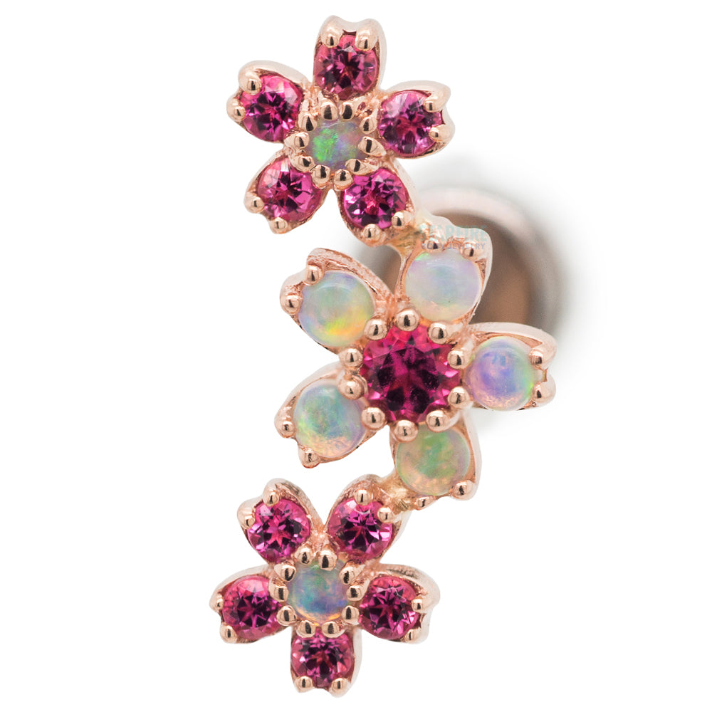 Cherry Blossom Cluster Threaded End in Gold with Genuine White Opals & Pink Tourmaline