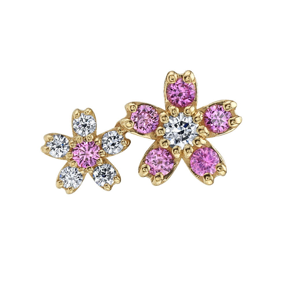 Mini Cherry Blossom Cluster Threaded End in Gold & Platinum with Pink Sapphire & Diamonds