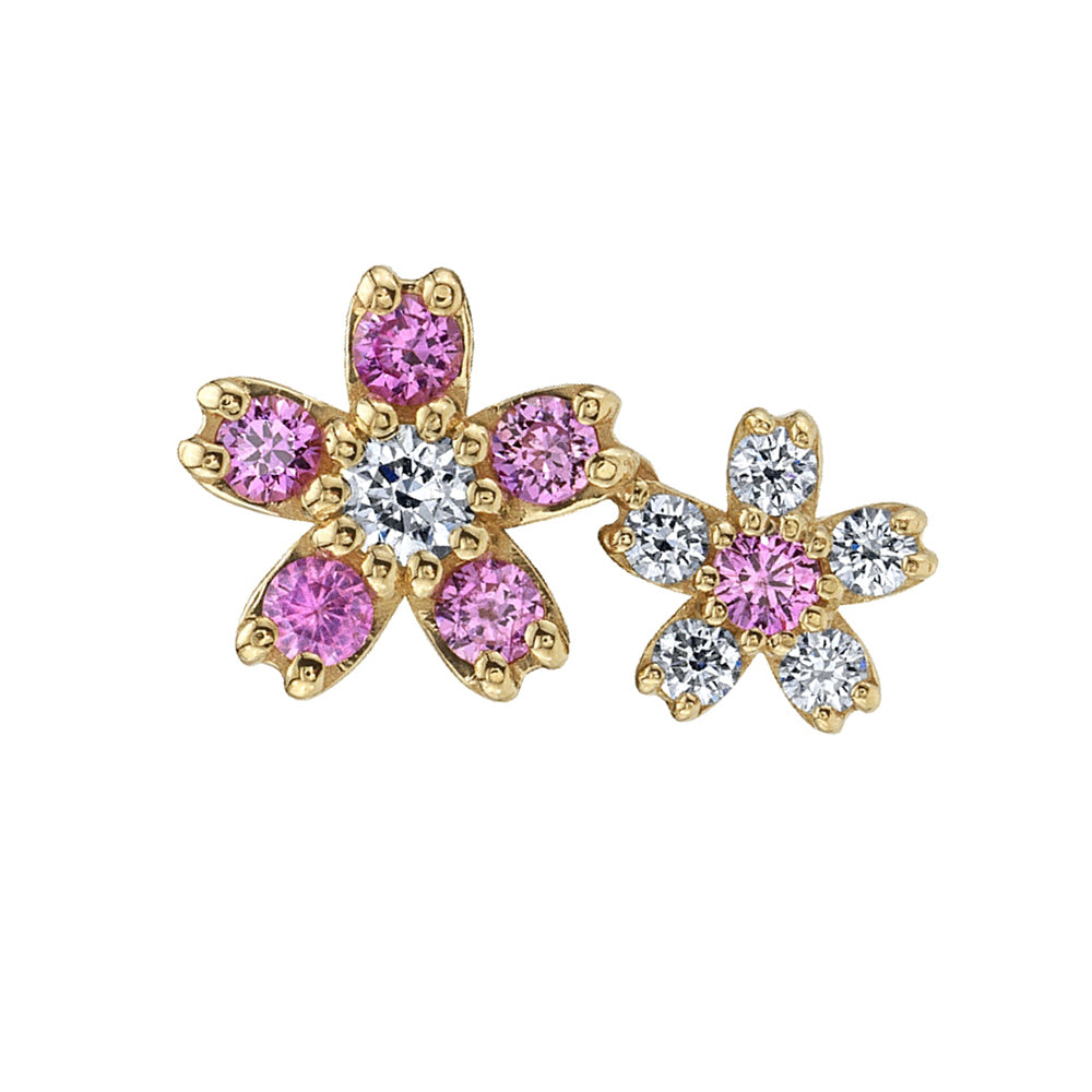 Mini Cherry Blossom Cluster Threaded End in Gold & Platinum with Pink Sapphire & Diamonds