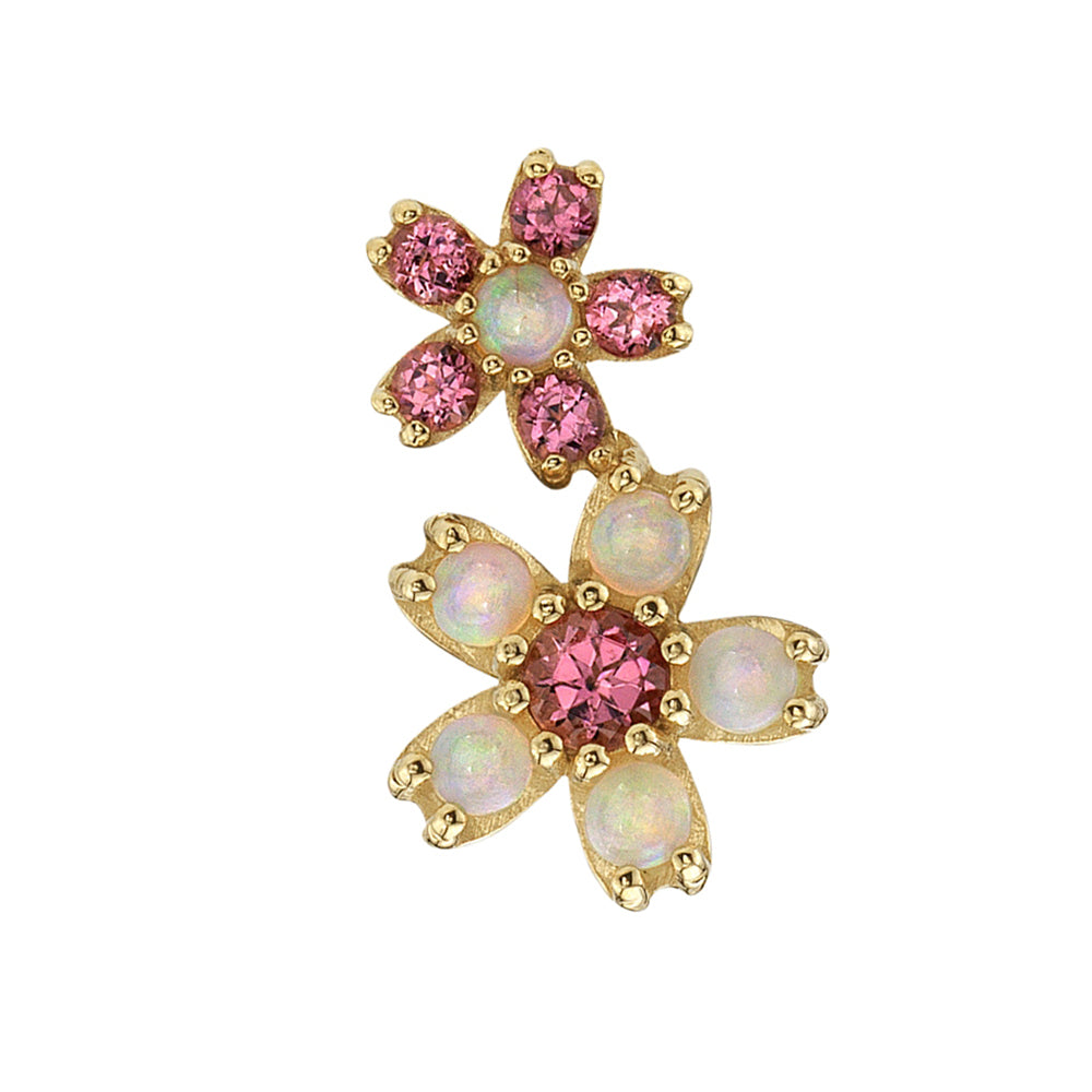 Mini Cherry Blossom Cluster Threaded End in Gold & Platinum with Genuine White Opals & Pink Tourmaline