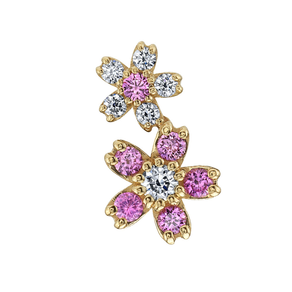 Mini Cherry Blossom Cluster Threaded End in Gold & Platinum with Pink Sapphire & Diamonds