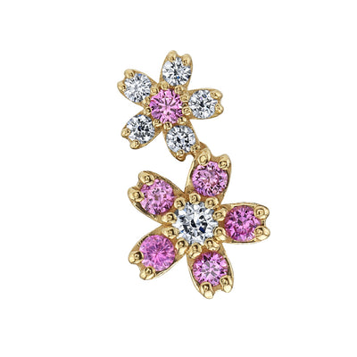 Mini Cherry Blossom Cluster Threaded End in Gold & Platinum with Pink Sapphire & Diamonds