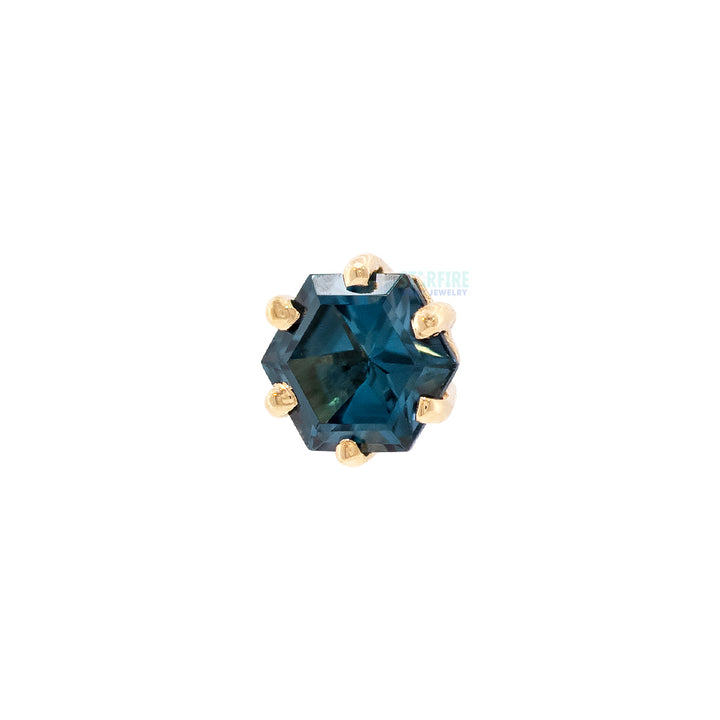 Hexagon Prong-Set London Blue Topaz Threaded End in Gold
