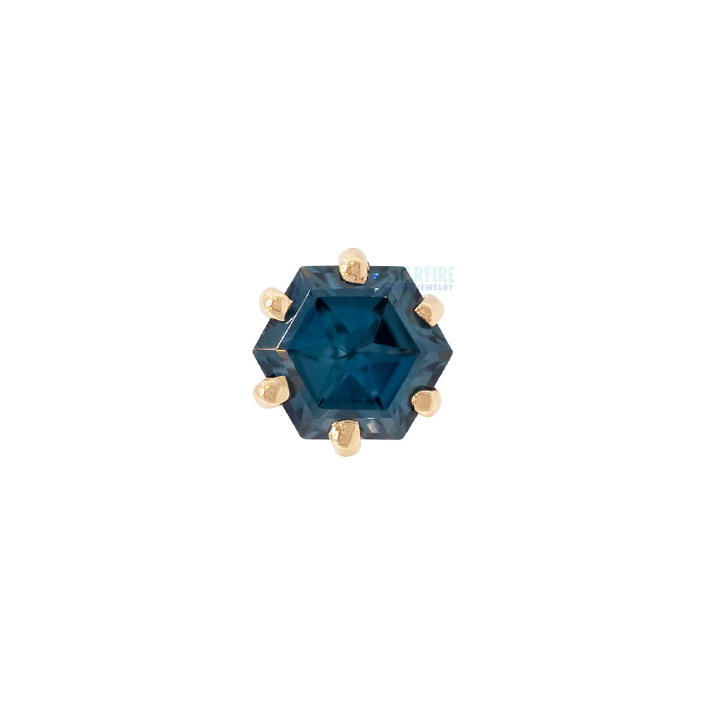 Hexagon Prong-Set London Blue Topaz Threaded End in Gold
