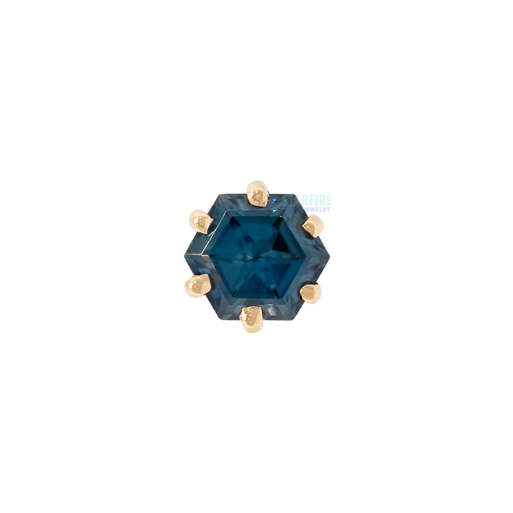 Hexagon Prong-Set London Blue Topaz Threaded End in Gold