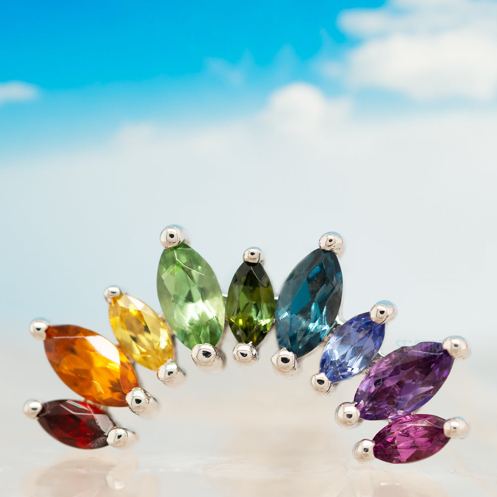 9 Gem "Athena" Threaded End in Gold Rainbow with Genuine Gemstones