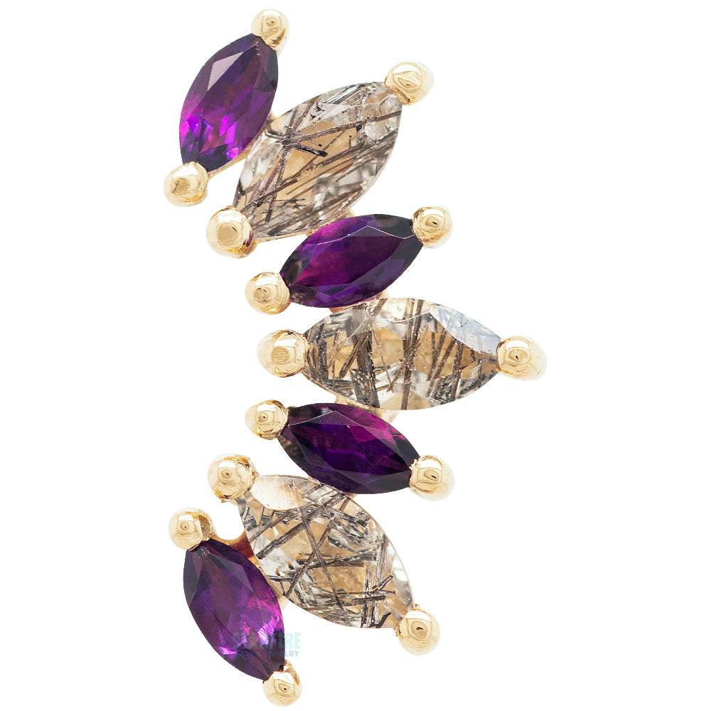 "Athena" Threaded End in Gold with Amethyst & Tourmalinated Quartz