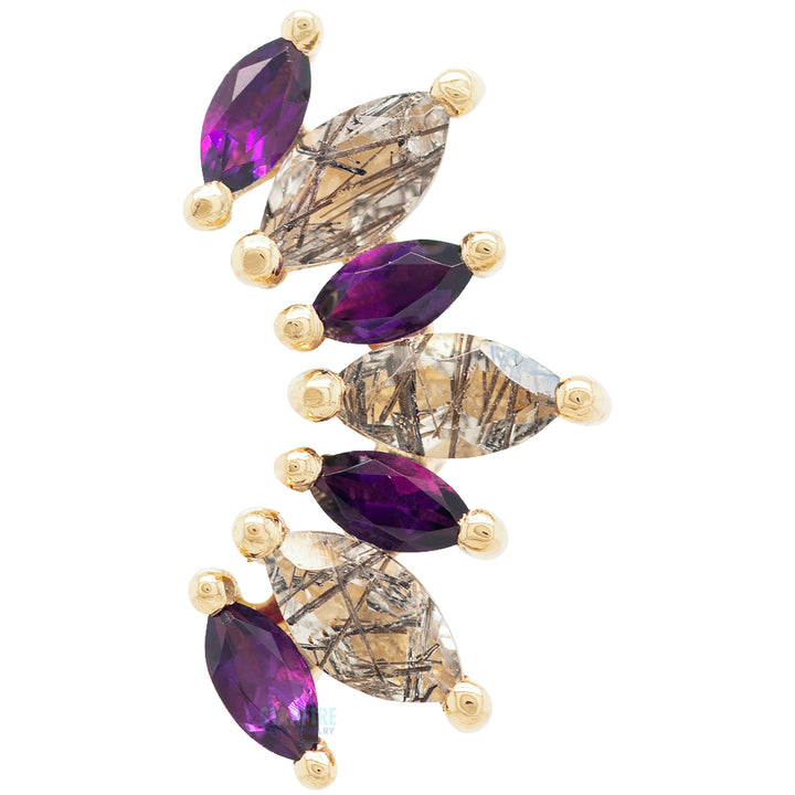 "Athena" Threaded End in Gold with Amethyst & Tourmalinated Quartz