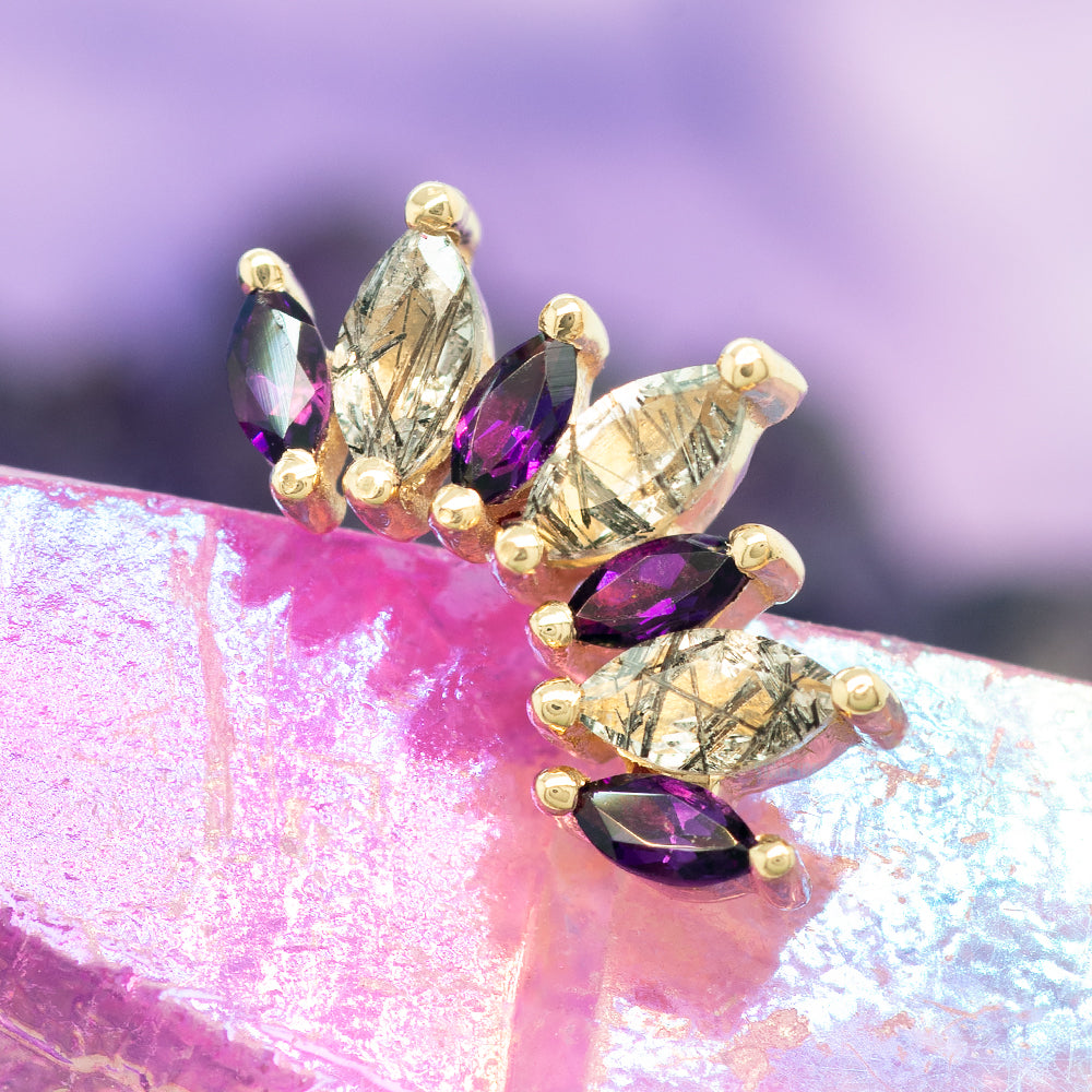 "Athena" Threaded End in Gold with Amethyst & Tourmalinated Quartz