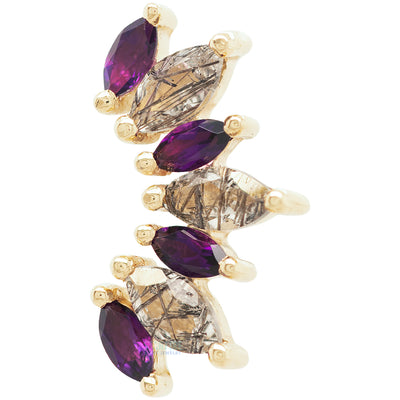 "Athena" Threaded End in Gold with Amethyst & Tourmalinated Quartz