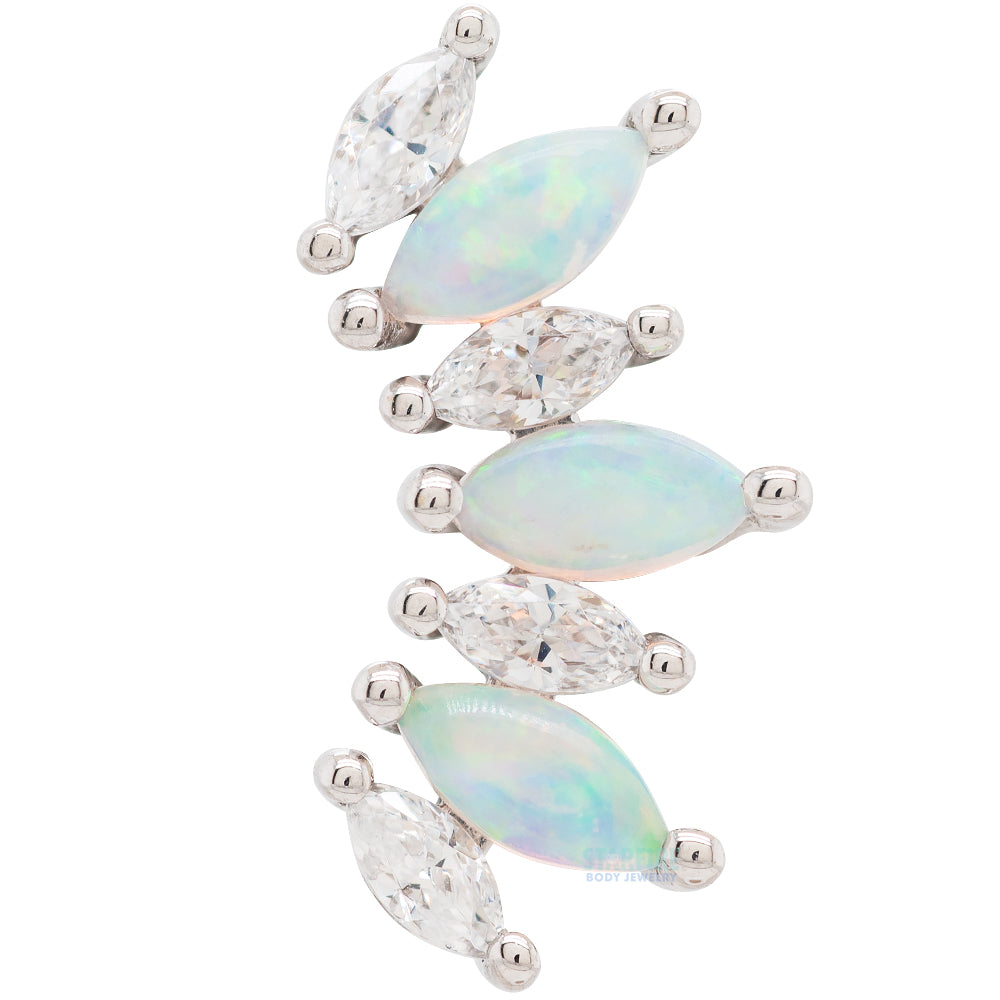 "Athena" Threaded End in Gold with White CZ's & Genuine White Opals