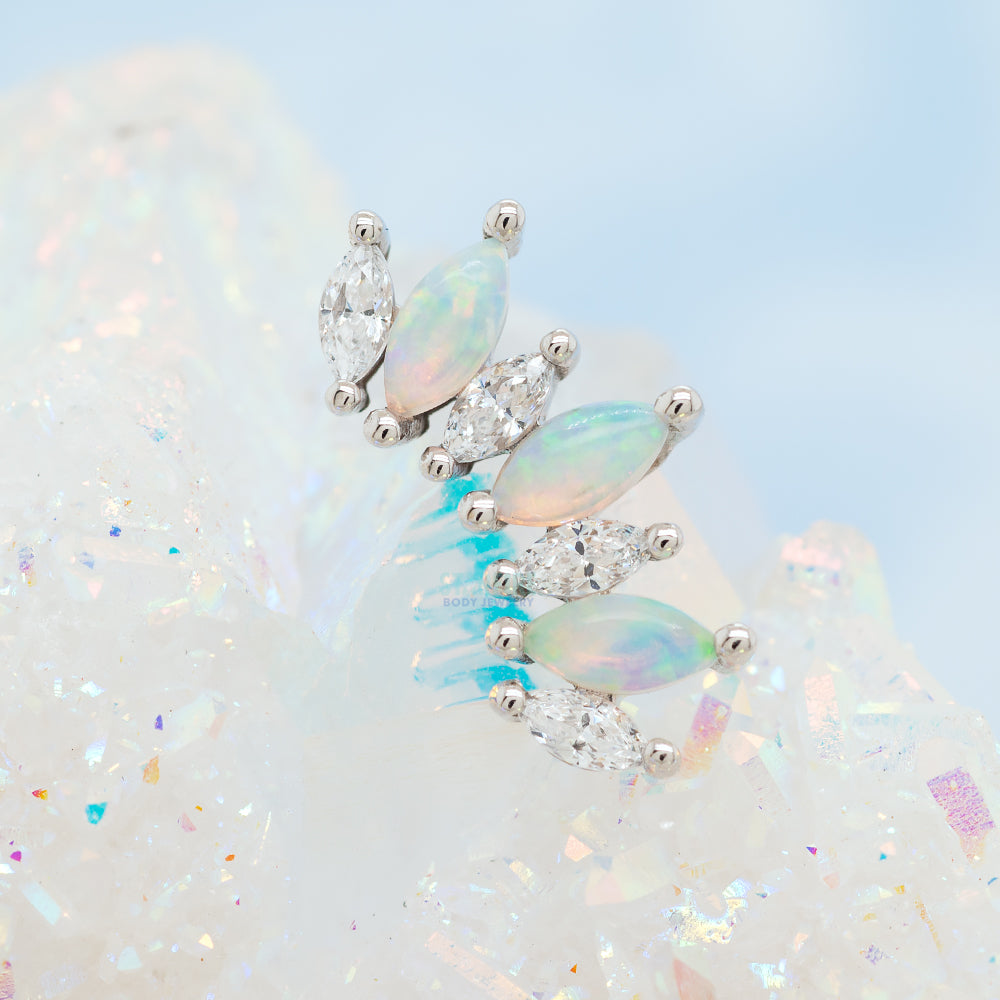 "Athena" Threaded End in Gold with White CZ's & Genuine White Opals