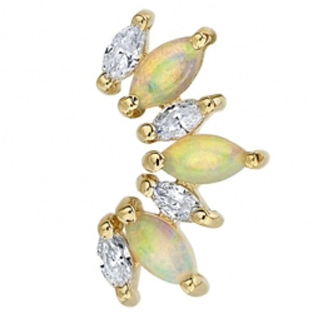 "Athena" Threaded End in Gold with DIAMONDS & Genuine White Opals