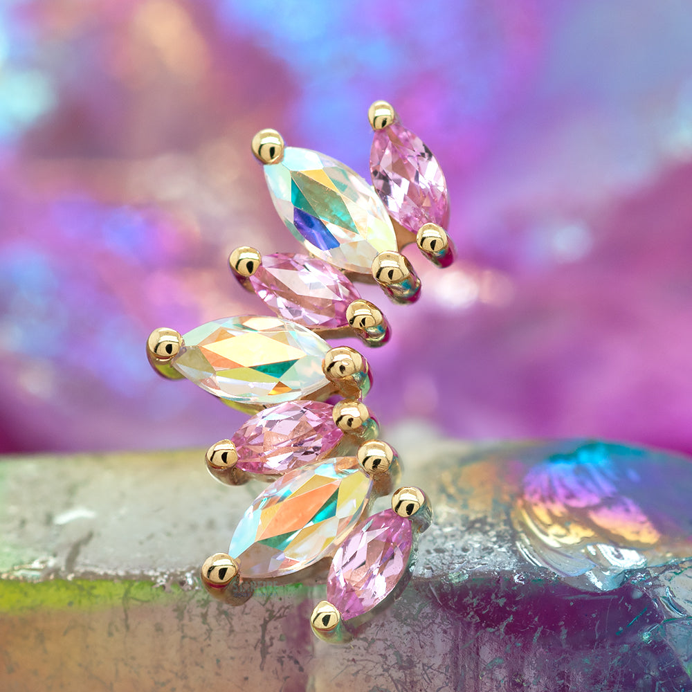 "Athena" Threaded End in Gold with Light Pink Sapphires & Mercury Mist Topaz