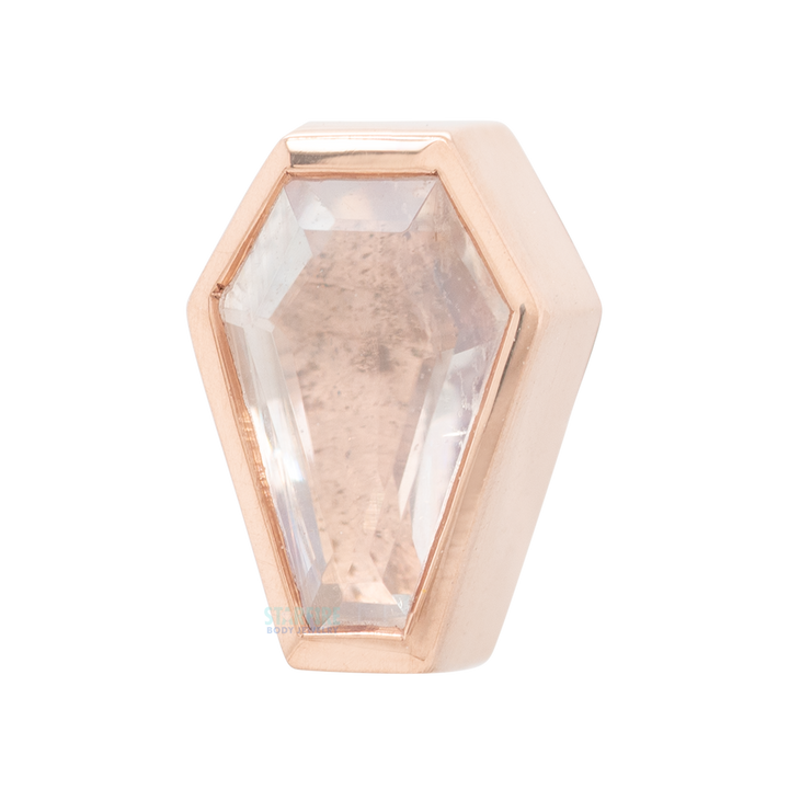 "Coffin" Threaded End in Gold with Rainbow Moonstone