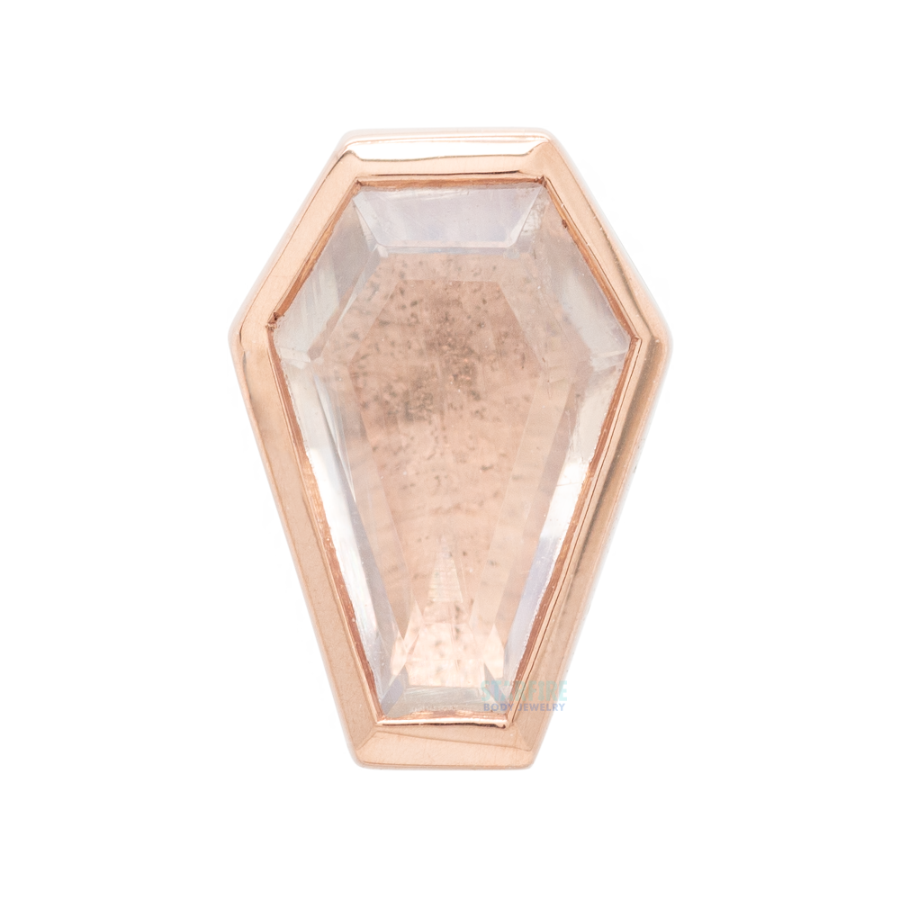 "Coffin" Threaded End in Gold with Rainbow Moonstone