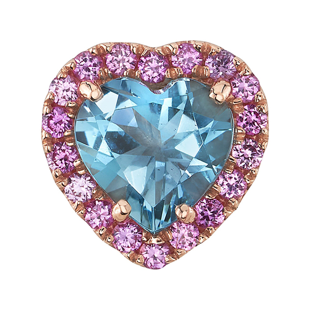 "Heart Altura" Threaded End in Gold & Platinum with Aquamarine & Pink Sapphires