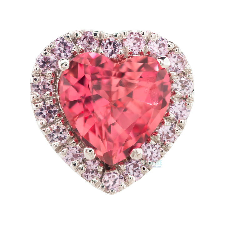 "Heart Altura" Threaded End in Gold & Platinum with Padparadscha Sapphire & Light Pink Sapphires