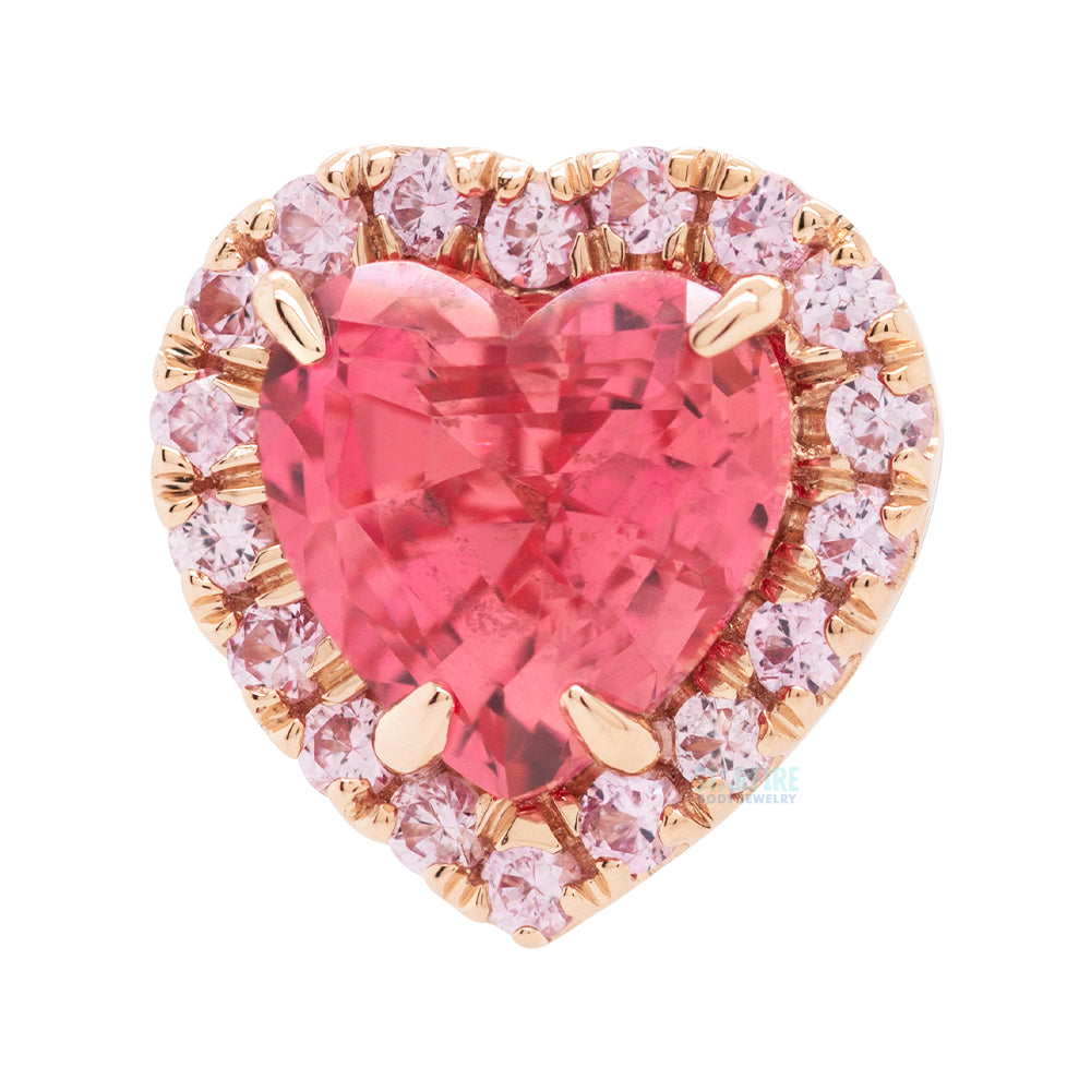 "Heart Altura" Threaded End in Gold & Platinum with Padparadscha Sapphire & Light Pink Sapphires