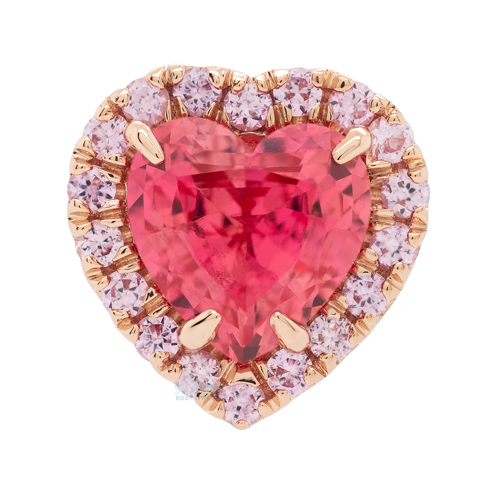 "Heart Altura" Threaded End in Gold & Platinum with Padparadscha Sapphire & Light Pink Sapphires