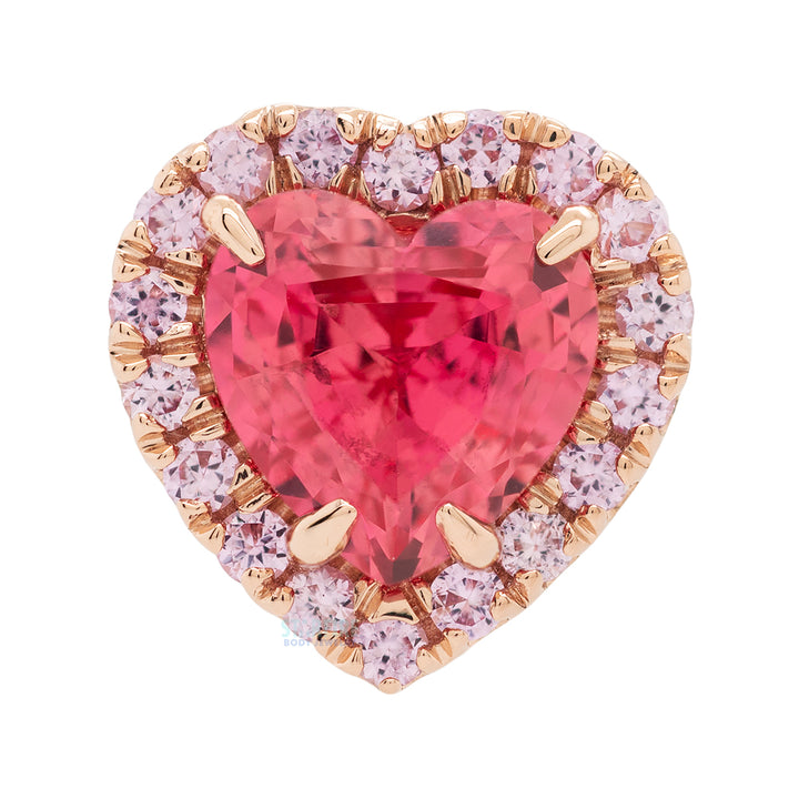 "Heart Altura" Threaded End in Gold & Platinum with Padparadscha Sapphire & Light Pink Sapphires