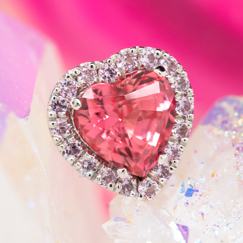 "Heart Altura" Threaded End in Gold & Platinum with Padparadscha Sapphire & Light Pink Sapphires