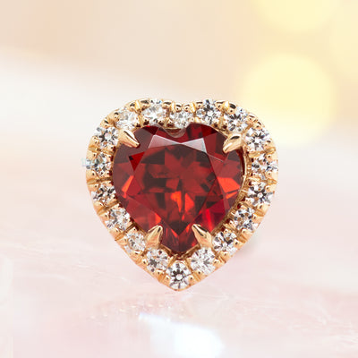 "Heart Altura" Threaded End in Gold with Genuine Garnet & White CZ's