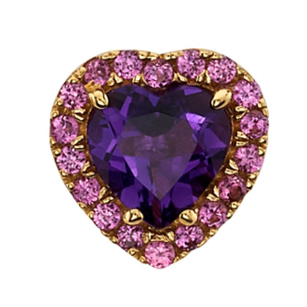 "Heart Altura" Threaded End in Gold & Platinum with Amethyst & Rhodolite