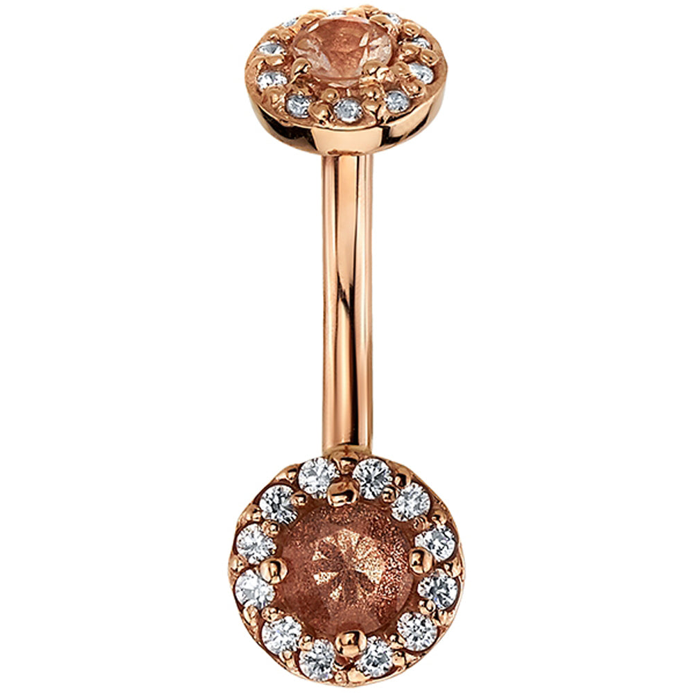 "Stravinsky" Navel Curve in Gold with Oregon Sunstone & White CZ's