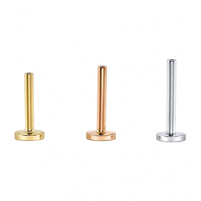 Gold Threaded Flatback / Labret Post / Straight Barbell End with Fixed Disc