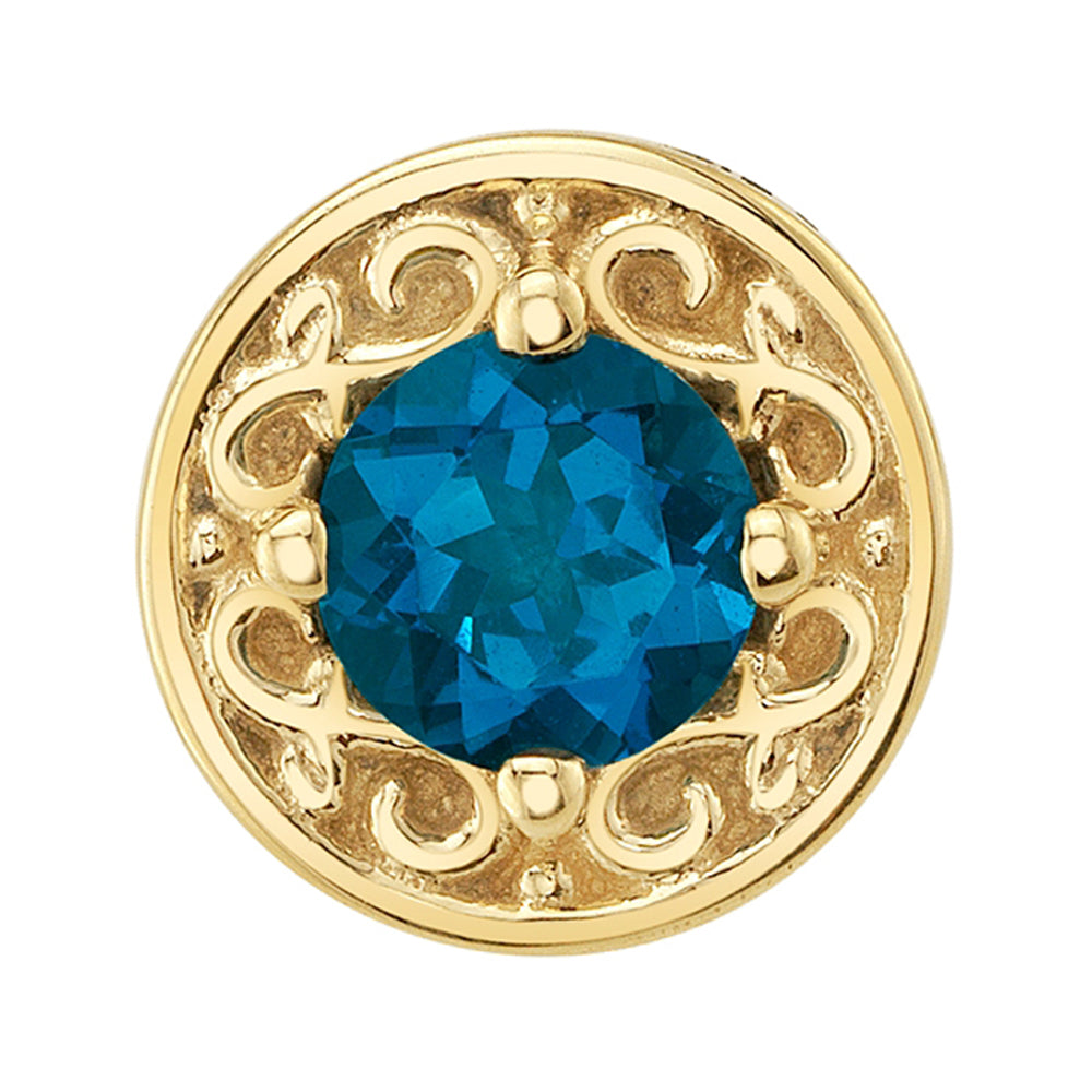 "Elizabeth" Threaded End in Gold & Platinum with London Blue Topaz