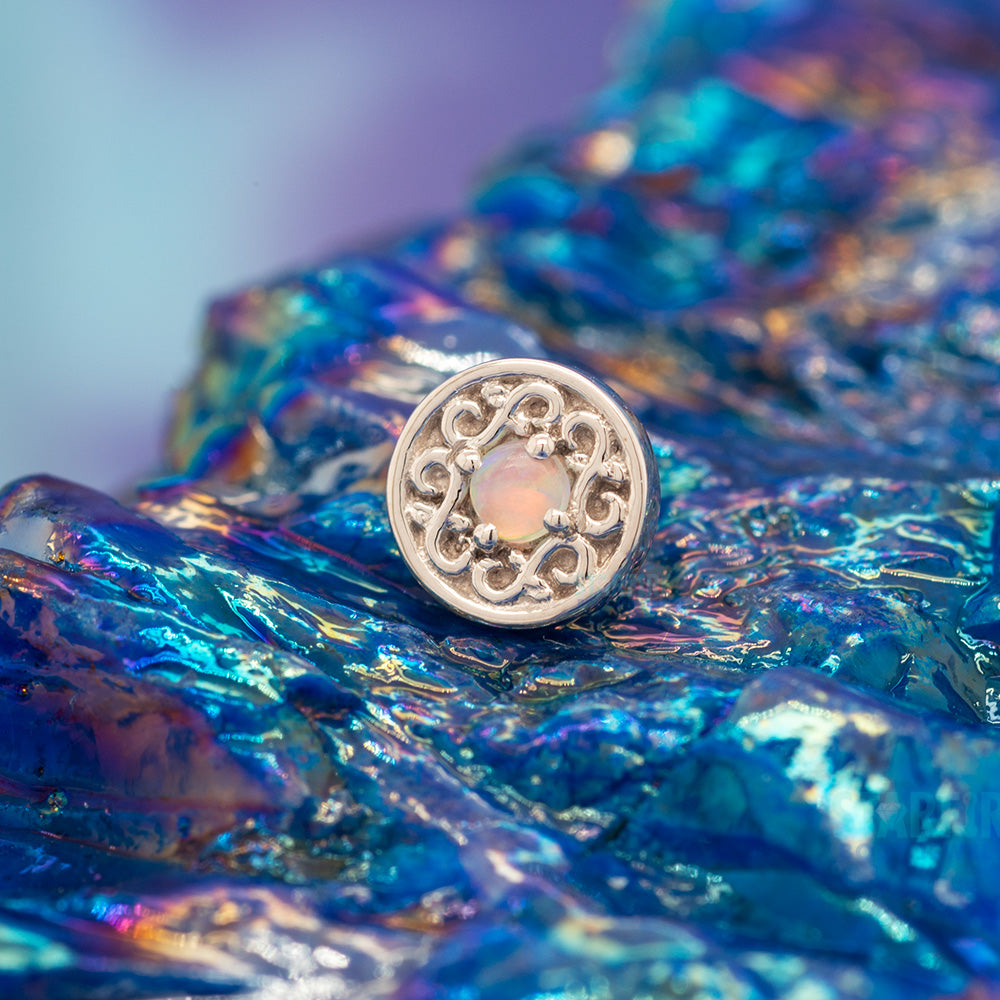 "Elizabeth" Threaded End in Gold with Genuine White Opal
