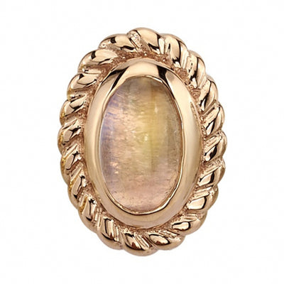 "Oval Raine" Threaded End in Gold with Rainbow Moonstone